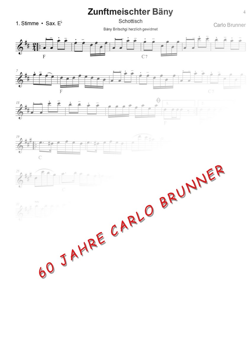 Zunftmeischter Bäny Schottisch Notenbuch 60 Jahre Carlo Brunner / Artikel Nr. 10-55-004-DL-NB