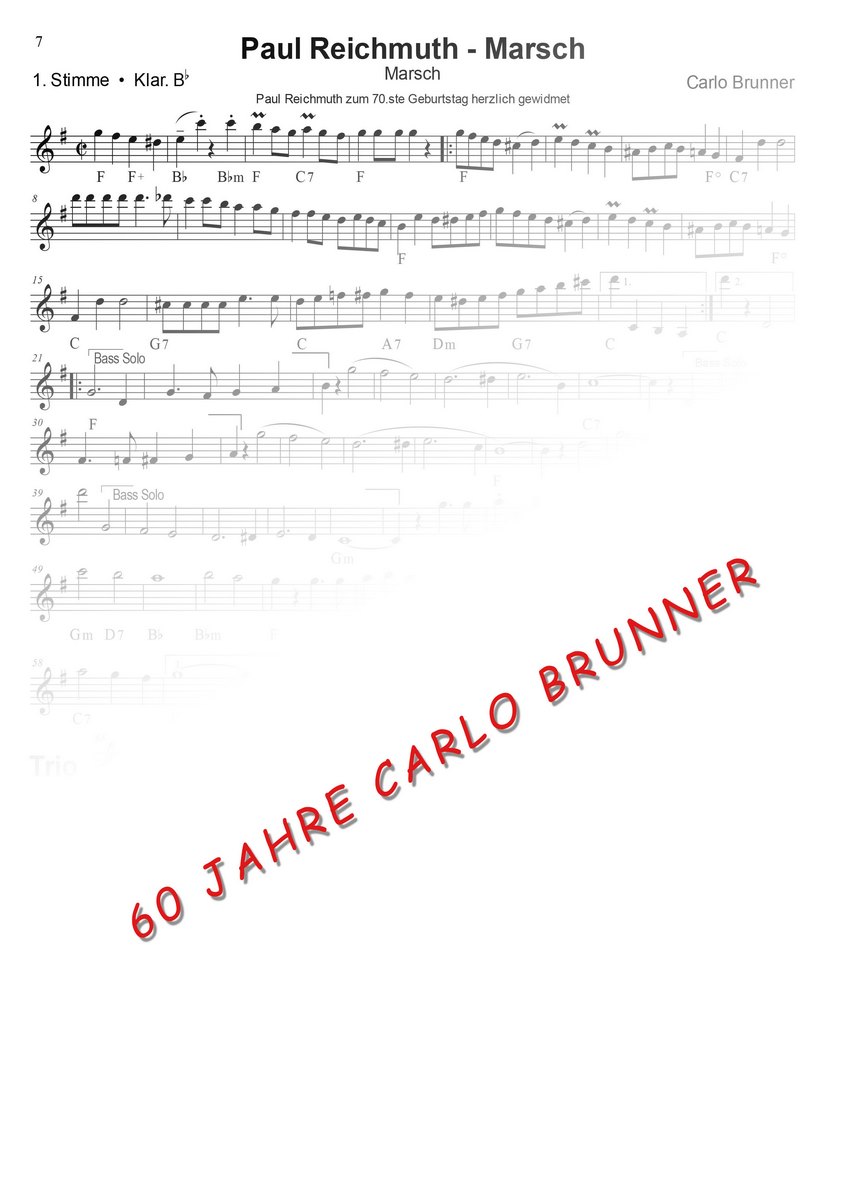 Paul Reichmuth-Marsch Notenbuch 60 Jahre Carlo Brunner / Artikel Nr. 10-55-007-DL-NB