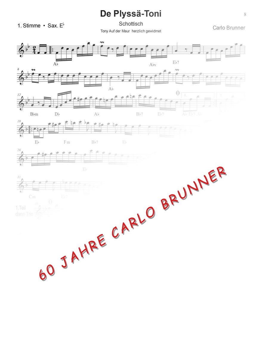 De Plyssä-Toni Schottisch Notenbuch 60 Jahre Carlo Brunner / Artikel Nr. 10-55-008-DL-NB