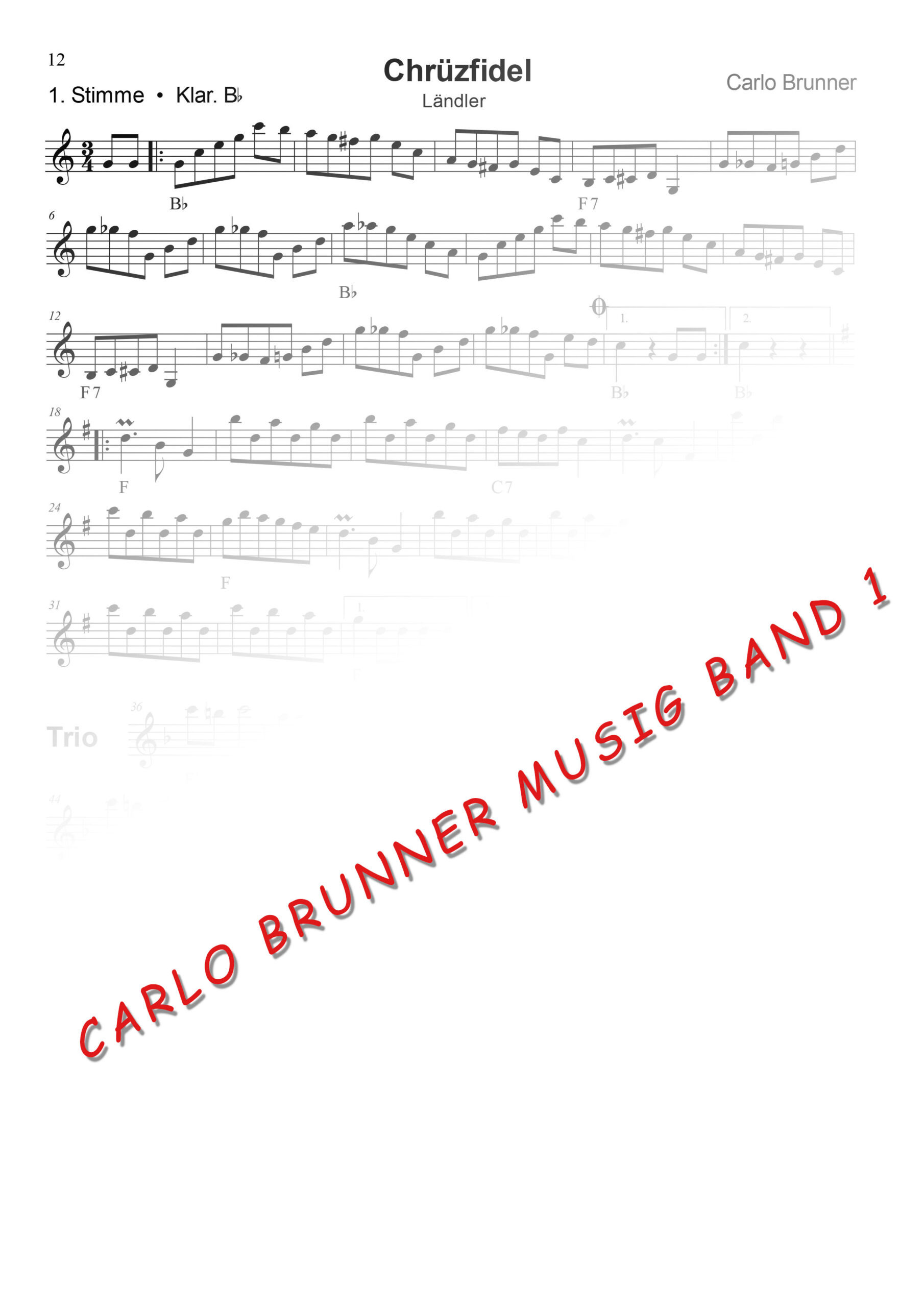 Chrüzfidel Ländler  Carlo Brunner Musig Band1 / Artikel Nr. 61-55-009-DL-NB