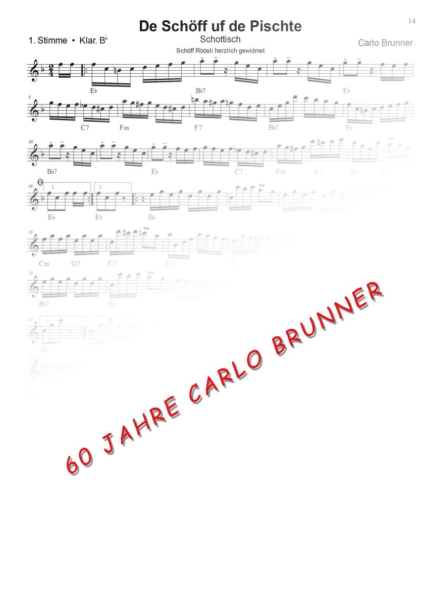 De Schöff uf de Pischte Schottisch Notenbuch 60 Jahre Carlo Brunner / Artikel Nr. 10-55-014-DL-NB