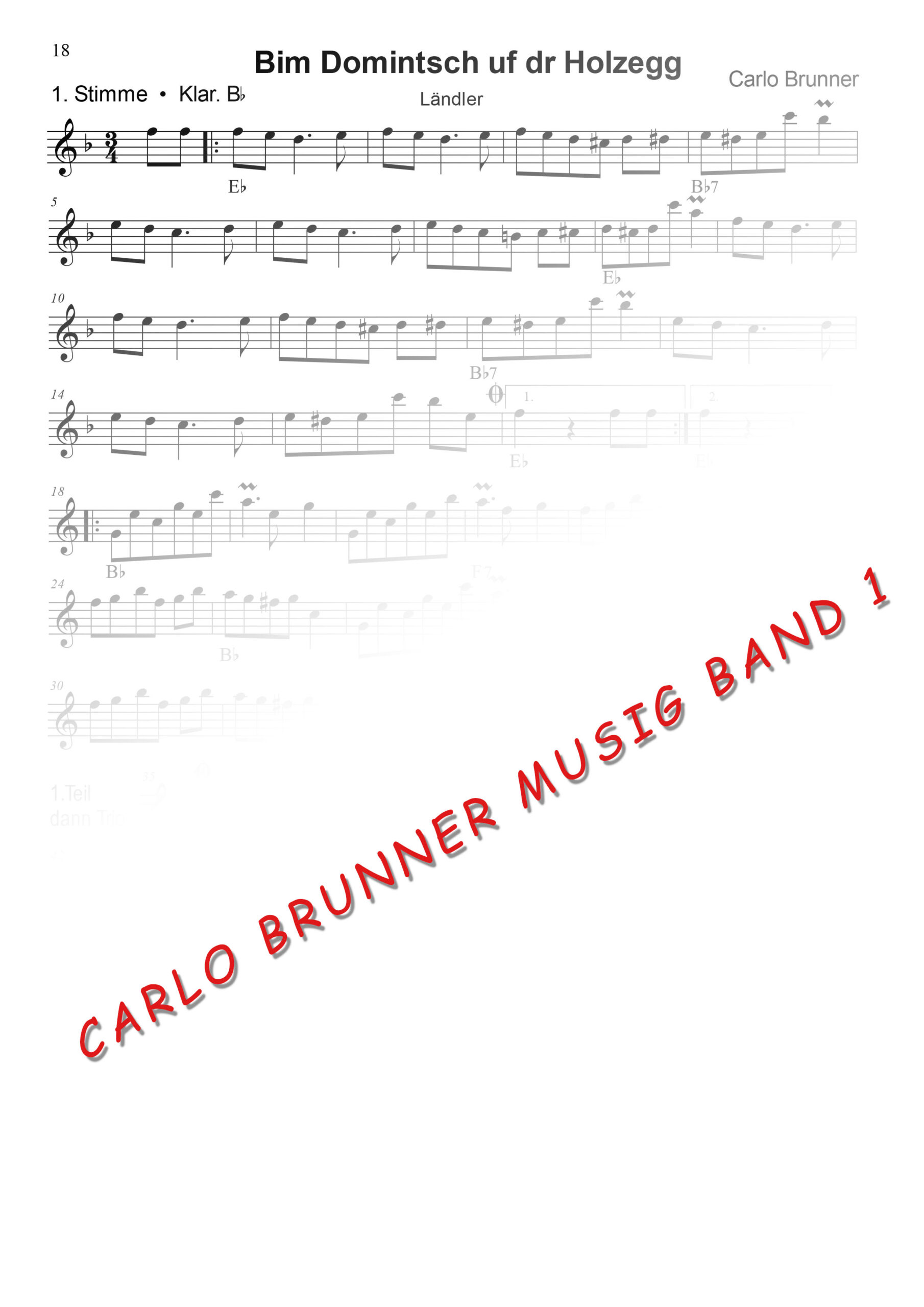 Bim Domintsch uf dr Holzegg Ländler Carlo Brunner Musig Band1 / Artikel Nr. 61-55-014-DL-NB