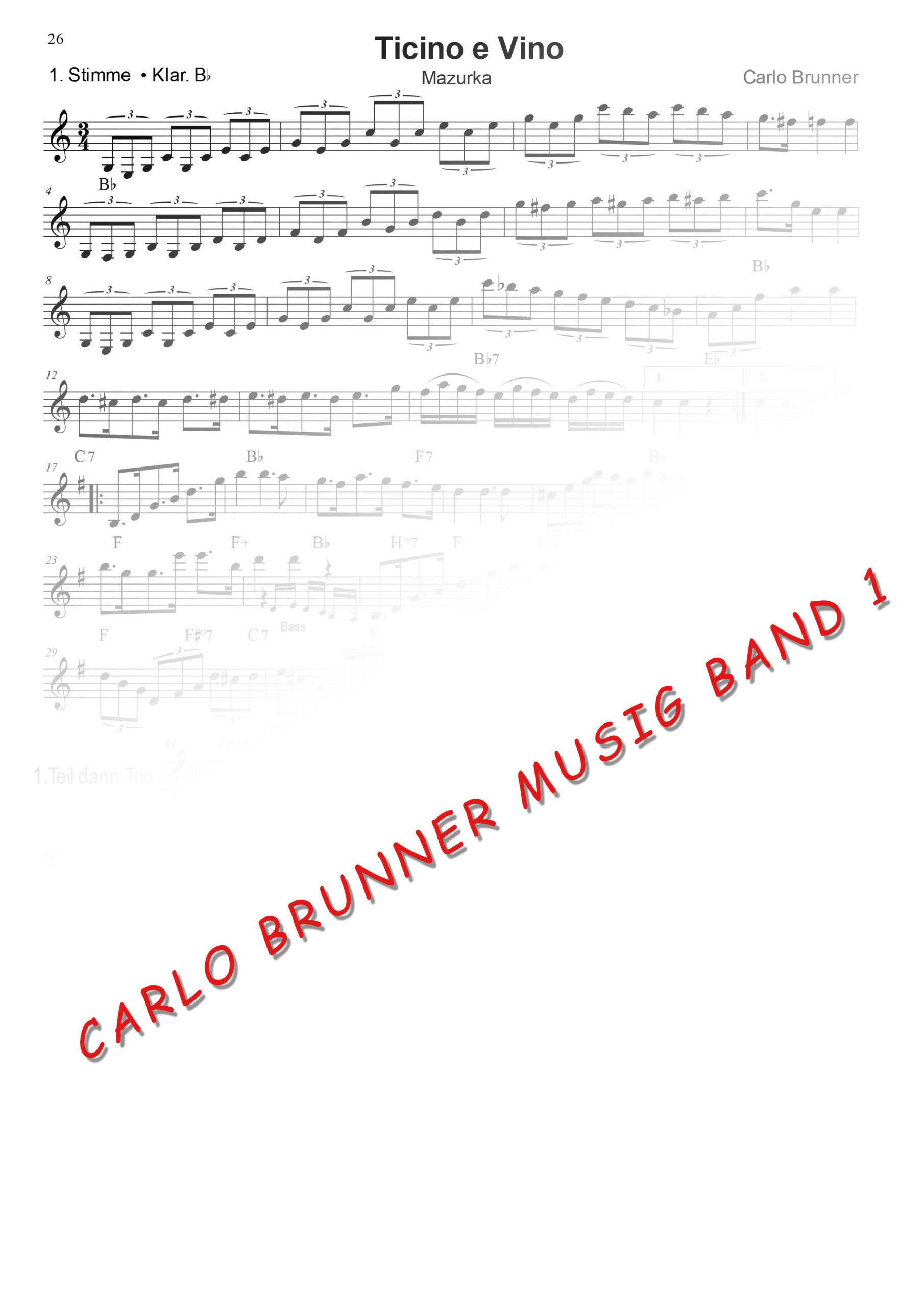 Ticino e Vino Mazurka Carlo Brunner Musig Band1 / Artikel Nr. 61-55-020-DL-NB
